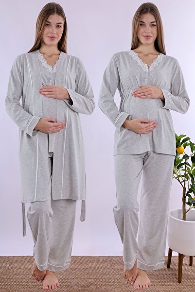 ByLohusa Set de pijamale de maternitate cu funcție de alăptare și halat Effor...