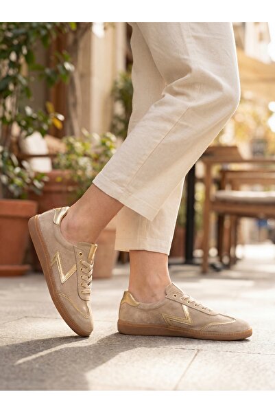 Venüs Women's Genuine Leather Beige Sneakers Vns121