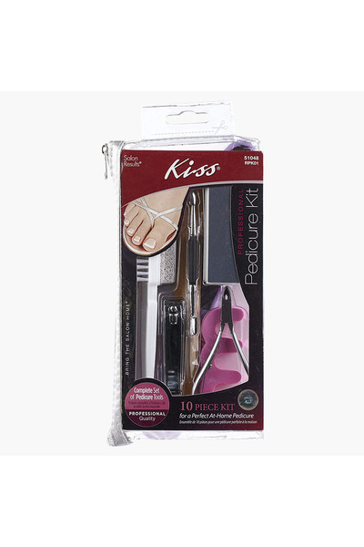 Kiss Cosmetics مجموعة العناية بالقدمين الاحترافية الحمراء المكونة من 10 قطع