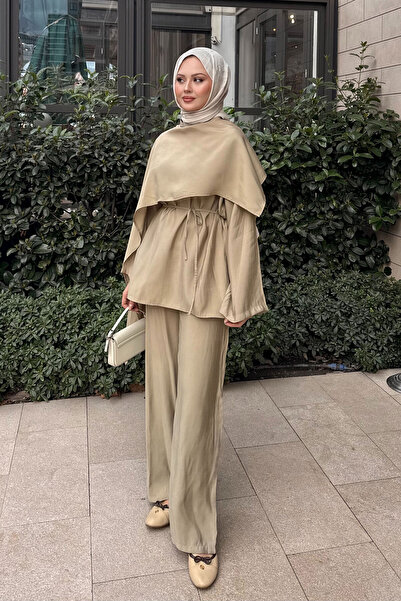 LOCCO Women's Shawl Detailed Waist Tie Set Mink