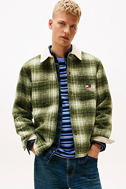 Tommy Hilfiger Erkek Peluş Yaka Detaylı Oversized Gömlek Ceket - Yeşil