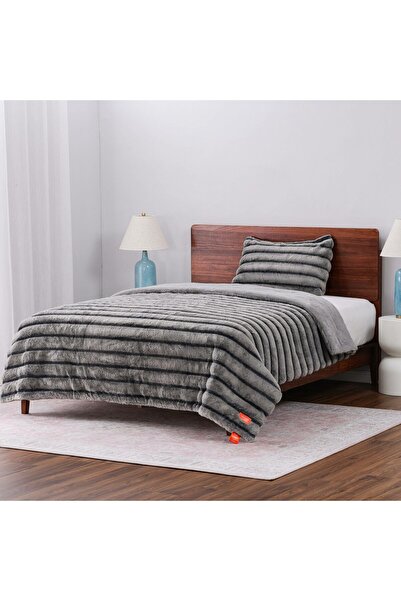 Orange Bed & Bath Winter Stripe | 2-piece Single winter faux fur Duvet set