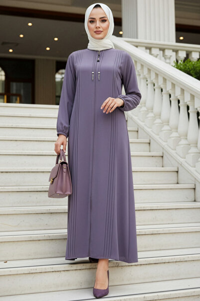 N.S NEVA STYLE Zippered Dark Gray Hijab Robe 45314Kgr