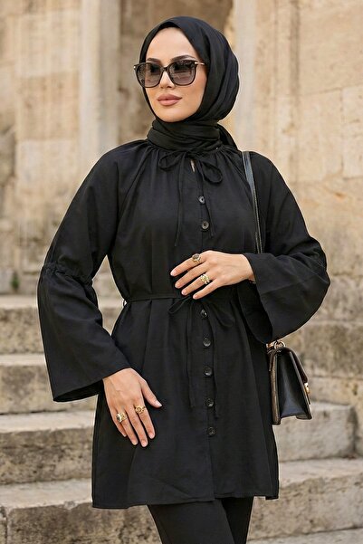 N.S NEVA STYLE Black Hijab Tunic with Flywheel Sleeves 20298S