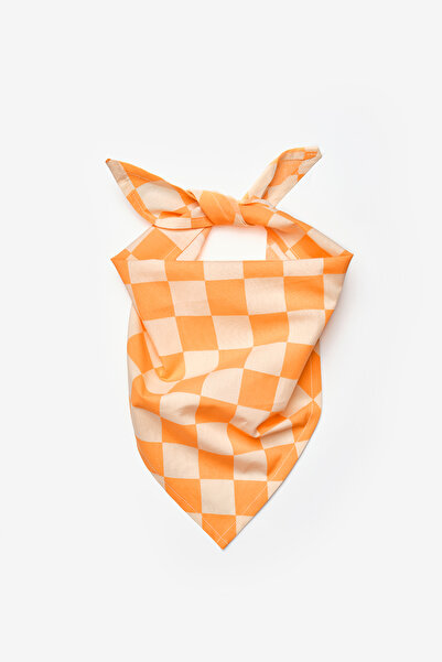 Le Mabelle Orange Checkerboard Patterned Children's Triangle Scarf