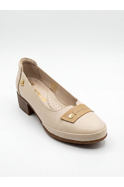 Venüs Women's Genuine Leather Orthopedic Beige Heeled Shoes Vns89