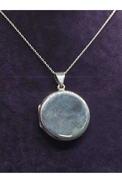 sarıyer silver Düz Model Kapaklı Yuvarlak 925 Ayar Gümüş Kolye Fotoğraf Konul...