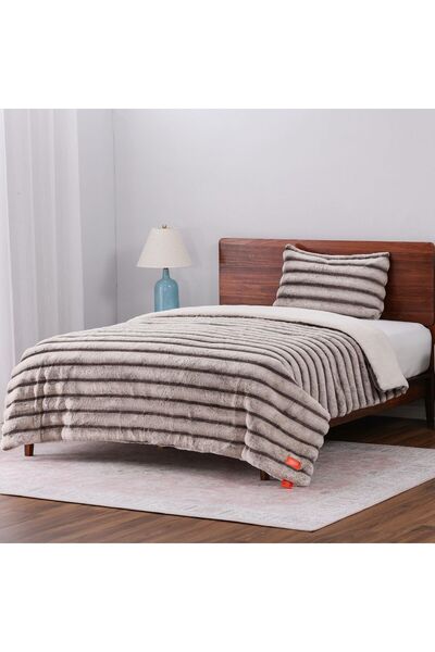 Orange Bed & Bath Winter Stripe | 2-piece Single winter faux fur Duvet set