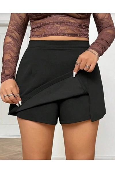 MRDN MODA Büyük beden likralı tek yırtmaçlı şort etek