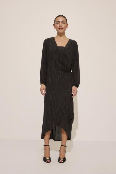 Stradivarius Metallic thread long sleeve midi dress