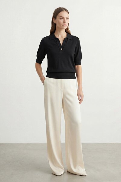 Soul بلوزة نسائية بأزرار وأكمام قصيرة - 31726BLZ - أسود