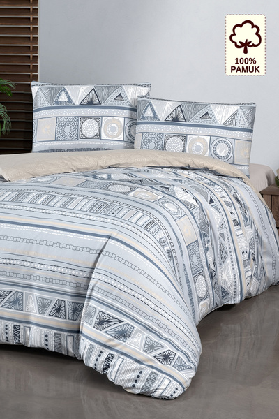 CAQQA %100 Pamuk Bohem Blue Tek Kişilik Nevresim Takımı