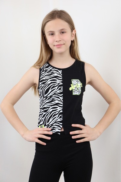 Toontoy Girl's Printed Crew Neck Slit Tank Top - Color Blocked