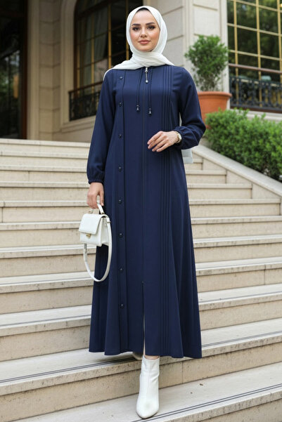 N.S NEVA STYLE Zippered Navy Blue Hijab Abaya 45309L