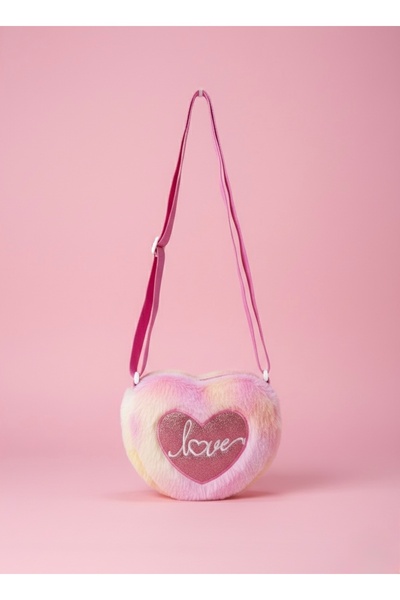 moimaaksesuar Kız Çocuk Peluş Kalp Desenli Omuz Çantası Ayarlanabilir Askılı ...