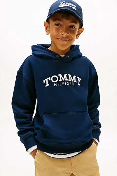 Tommy Hilfiger Erkek Çocuk Kolej Baskılı Kapüşonlu Sweatshirt - Lacivert