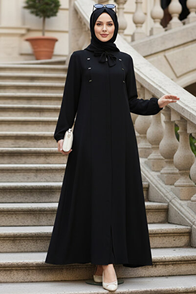 N.S NEVA STYLE Zippered Black Hijab Abaya 85102S