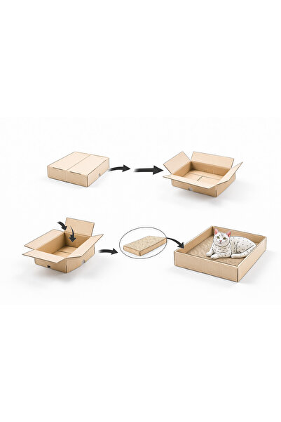 Rotipet Shebo Loft 2'si 1 arada Kedi Evi ve Tırmalama - Değiştirilebilir Ön Panel - Catnip Hediyeli