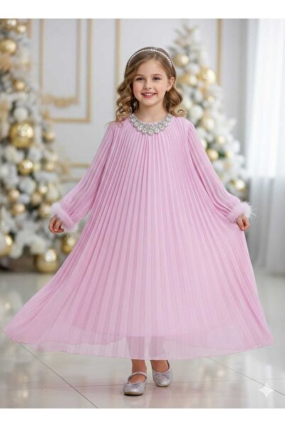 gmax Girls' Eid dress with feathers and crystals