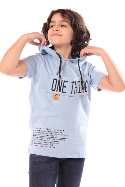 Toontoy Boy's Printed Hooded Short Sleeve T-Shirt