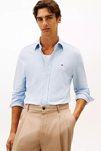 Tommy Hilfiger Men's Featherweight Knitted Pique Shirt - Light Blue