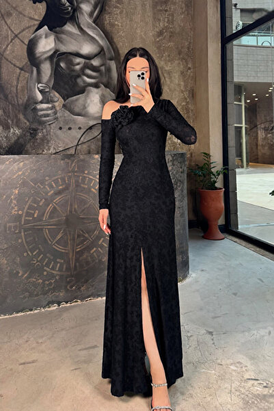 missswans Valeri Gül Çıkarılabilir Aksesuarlı Uzun Kol Önü Yırtmaçlı Uzun Elb...