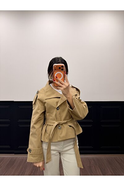 LOISY Women's Stand Collar Epaulet Short Trench Coat