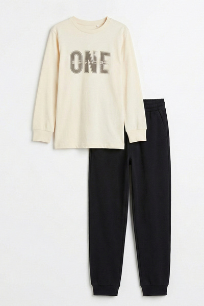 REMSA Момчешки памучен джърси пижамен комплект 4112 Крем