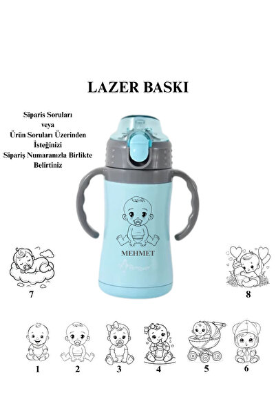 Penguen Kişiye Özel İsimli Çocuk Termosu - 280 ml Sızdırmaz Çift Cidarlı, Vak...