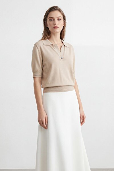 Soul Women's Buttoned Short Sleeve Blouse - 31726Blz - Stone