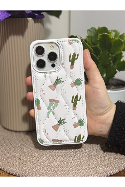 daystar Cactus Patterned Quilted Phone Case Compatible with iPhone 16 Pro Max