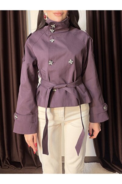 LOISY Trenci scurt pentru femei, cu guler înalt și epoleți