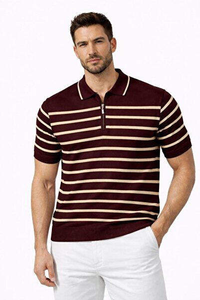 zs zaos fashion Ανδρικό μπλουζάκι με φερμουάρ, ριγέ, από πολυεστέρα, άνετο, π...