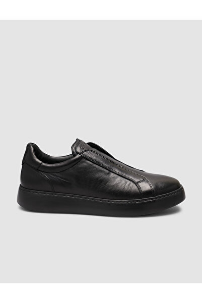 Cabani Black Genuine Leather Slip-On Sneaker Shoes