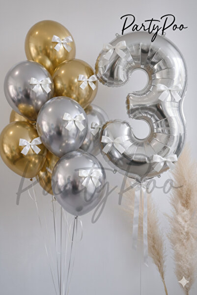 PartyPoo Gold Silver Chrome Balloon Set - 1 Number Balloon - Party Decoration...