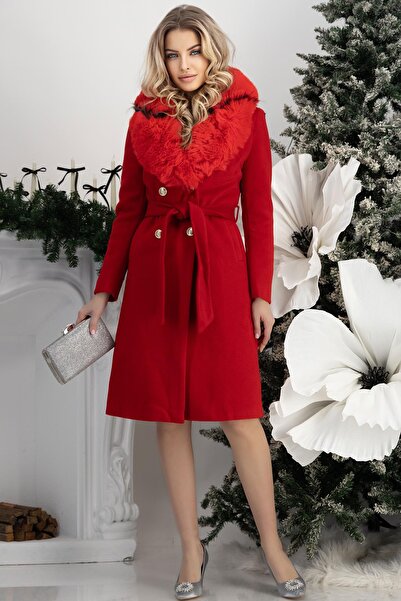 StarShinerS Women's fitted fabric coat with removable eco-fur collar