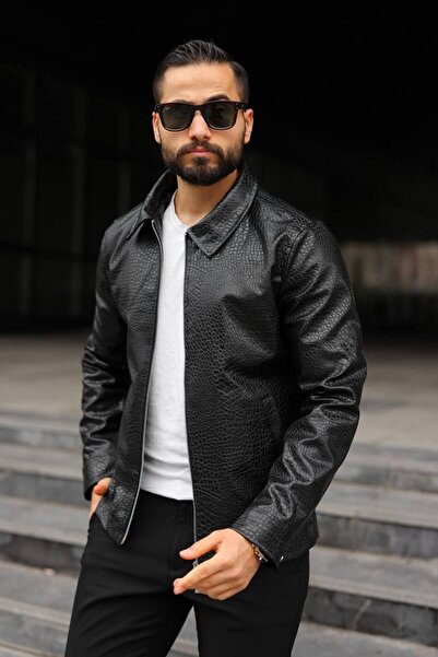 İLKCET MODA Minimal Design Black Leather Men's Jacket