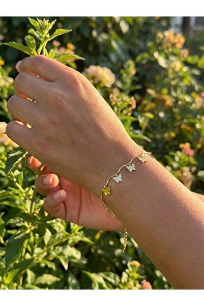 shopidik Women's Gold Color Sequential Butterfly Chain Steel Bracelet (Adjust...