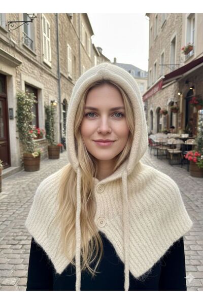 Trend Şapka 14800-2 Krem Boyundan Geçmeli Yumuşak Dokulu Düğmeli Bağcıklı Bal...