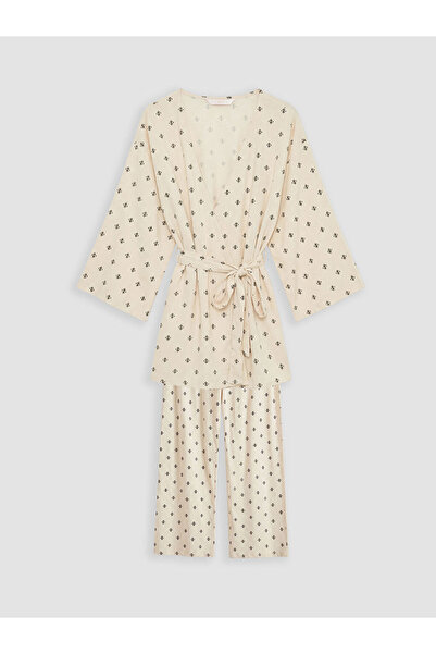 LC Waikiki LCW DREAM Ekru Şal Yaka Desenli Hamile Pijama Takım