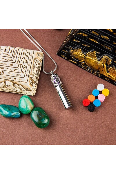 Ezera Cylindrical Aromatherapy Pendant SAJAN with Stainless Steel Snake Chain...