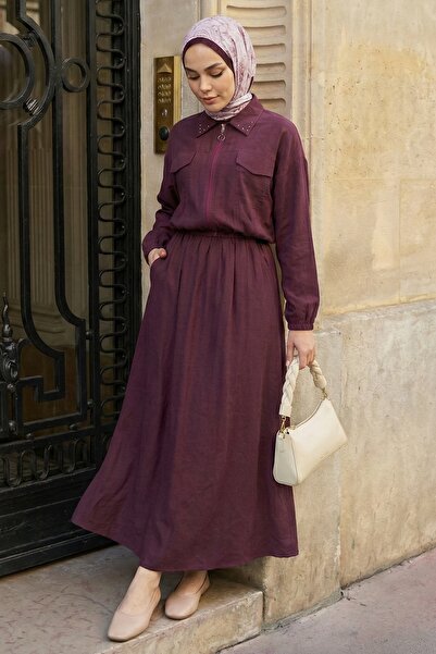 InStyle Burgundy Modal Suit with Stone Collar and Zipper