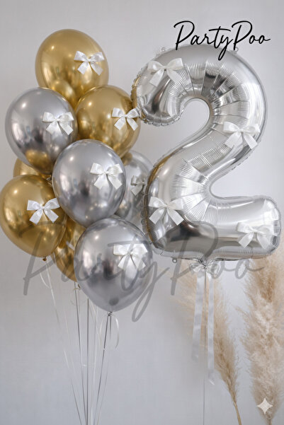 PartyPoo Gold Silver Chrome Balloon Set - 1 Number Balloon - Party Decoration...