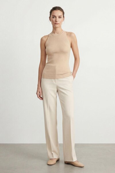 Soul Women's Round Neck Zero Sleeve Blouse - 31860Blz - Stone