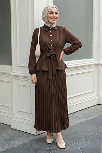 InStyle Brown Suit with Pleated Skirt