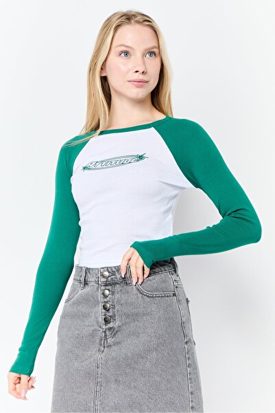 Don't Call Me Jennyfer Women Round Neck Graphic Print Long Sleeves Top, Green...