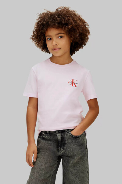 Calvin Klein Unisex Çocuk Chest Monologo Ss T-Shirt - Pembe