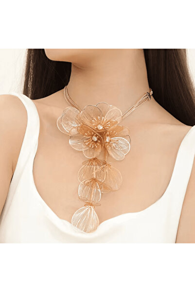 CRM Colier floral statement, CRM, deLux, choker cu franjuri, design elegant, mărime reglabilă, auriu