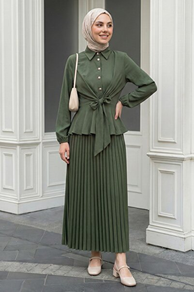 InStyle Khaki Suit with Pleated Skirt