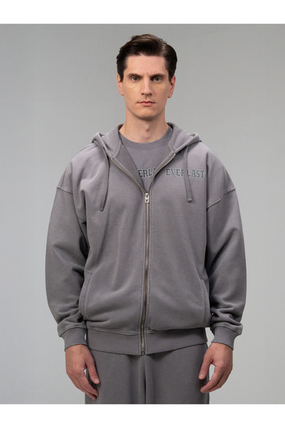EVERLAST Giant Logo Oversize Dark Gray Zippered Men's Sweatshirt
